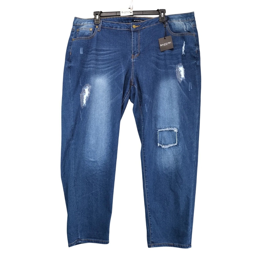 NWT Baccini Distressed Skinny Jeans Womens 24W Plus 48x31" Blue Stretch Denim